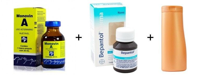 Xampu bomba: Monovin A + Bepantol Derma SoluÃ§Ã£o + Xampu