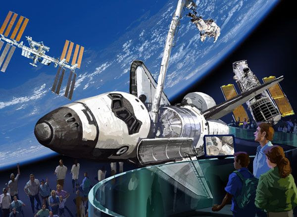 An artist's concept of the space shuttle Atlantis exhibit at the Kennedy Space Center Visitor Complex.