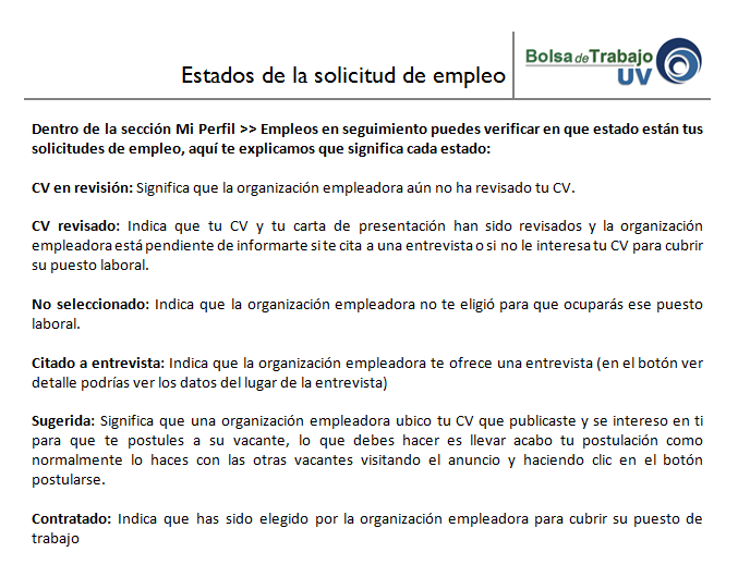 Qué significan los estados de las solicitudes de empleo en 