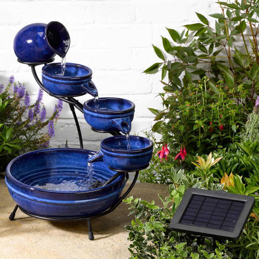 Solar Neptune Blue Cascade Water Fountain - £64.99 