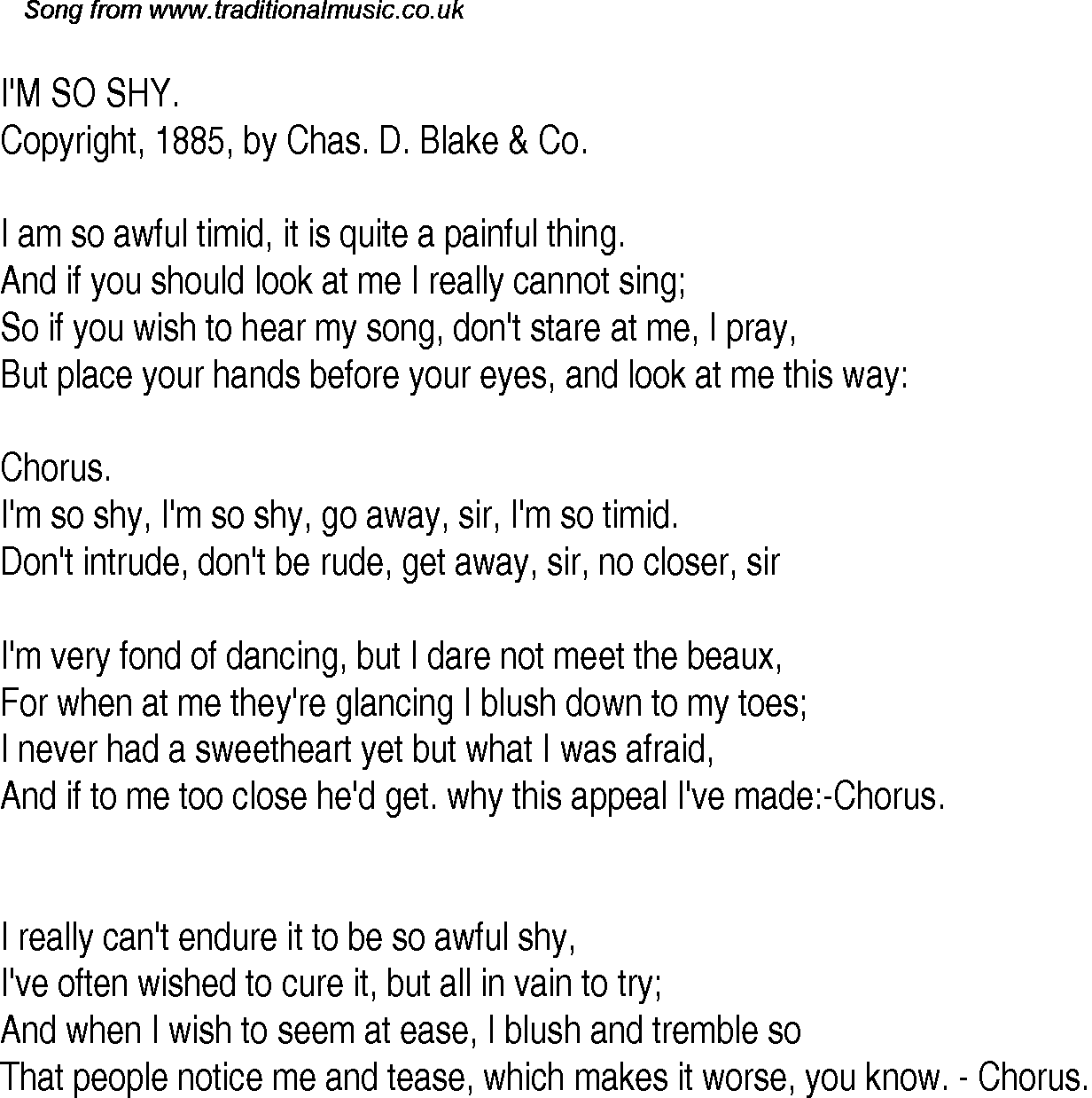 Old Time Song Lyrics For 16 I M So Shy