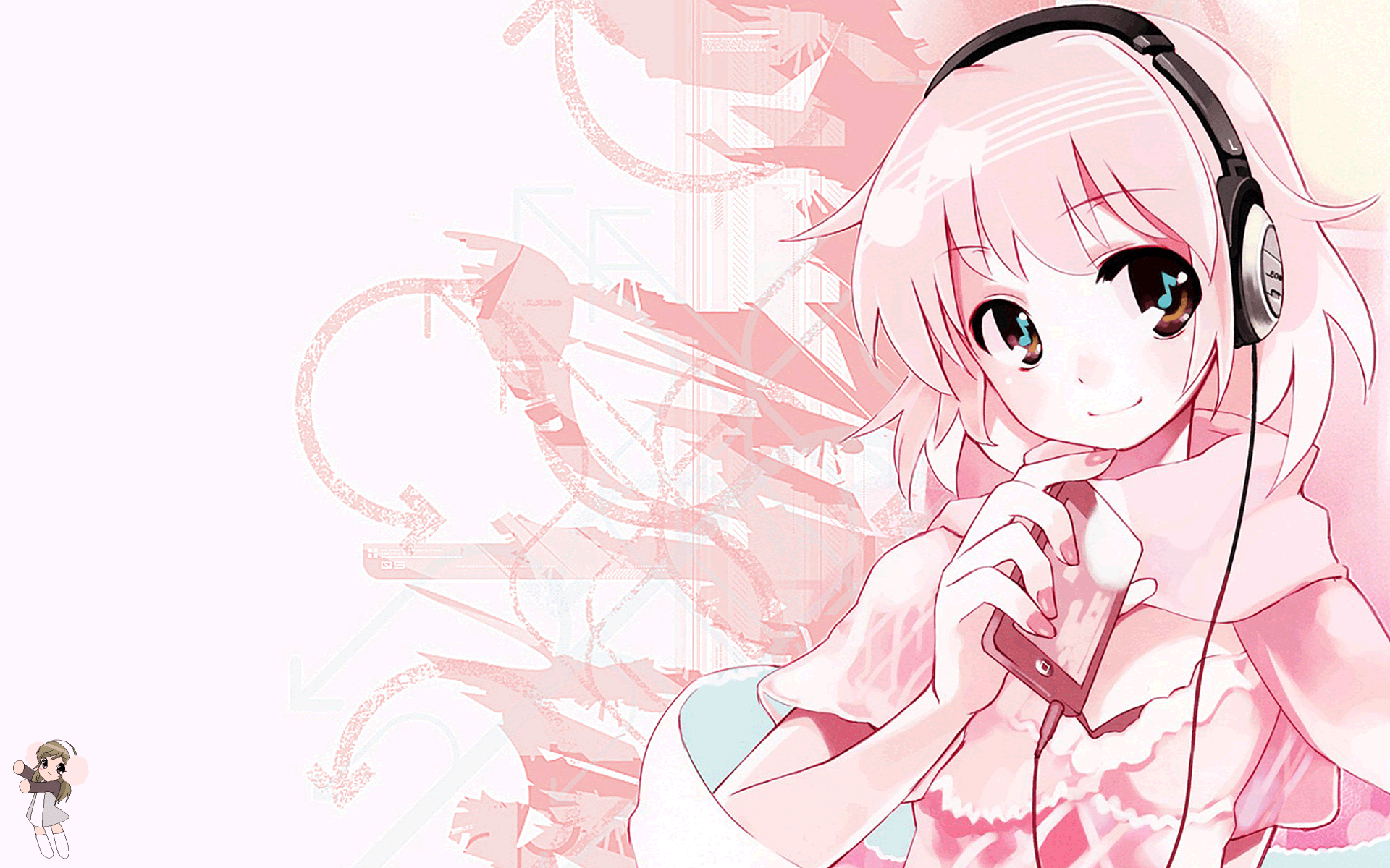 animated headphones pink ushiki yoshitaka | konachan.com ...