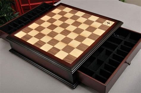 walnut maple chess board chess piece storage drawers