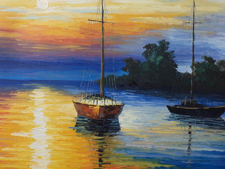 Sailboat At Sunset is a painting by Rosie Sherman which was uploaded 
