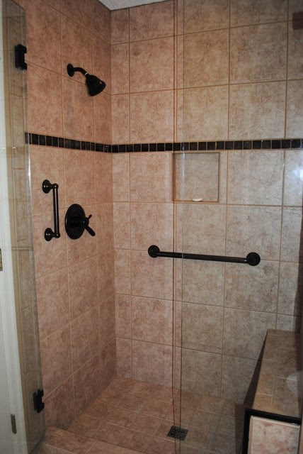 Normandy Shower Tile with Cinnamon Glass Accent, Framless 3/8 