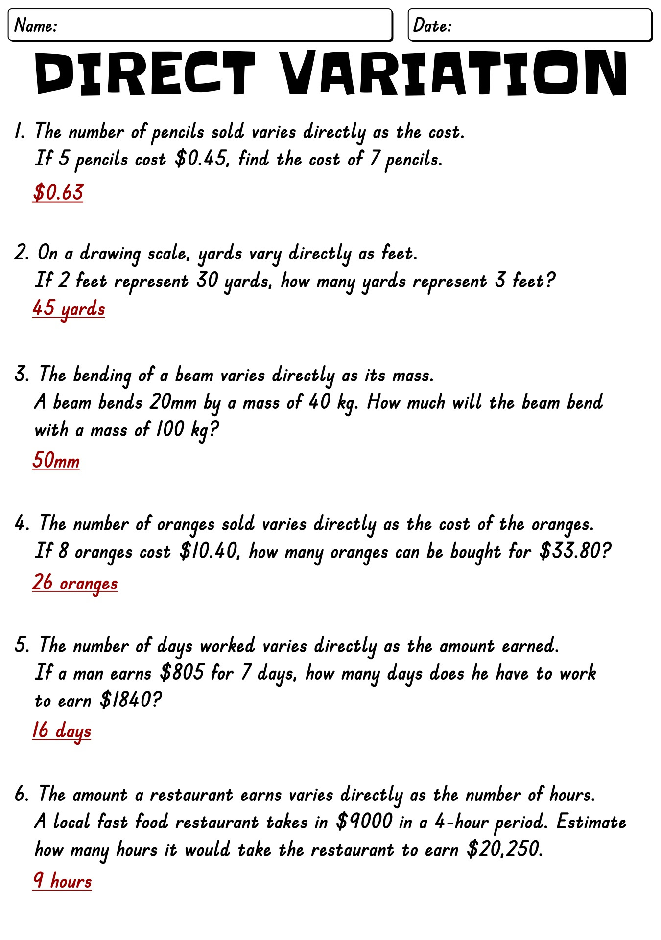 14 Best Images of Direct Variation Worksheets Printable - Direct Variation Tables Worksheet ...