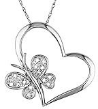 10K White Gold .06 ctw Diamond Heart and Butterfly Pendant
