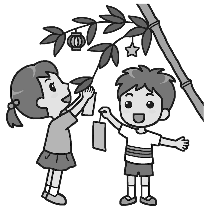 短冊に願い事 モノクロ 七夕 たなばた の無料イラスト 夏の季節 行事素材