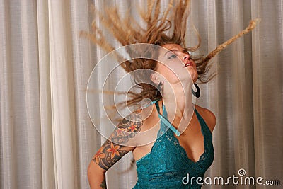 sexy girl with phoenix tattoo, stomach tattoo and arm tattoo pictures