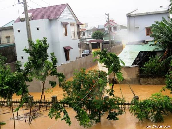  Nhiều khu dân cư tại Đại Nghĩa ngập trong nước. Ảnh: HOÀNG LIÊN