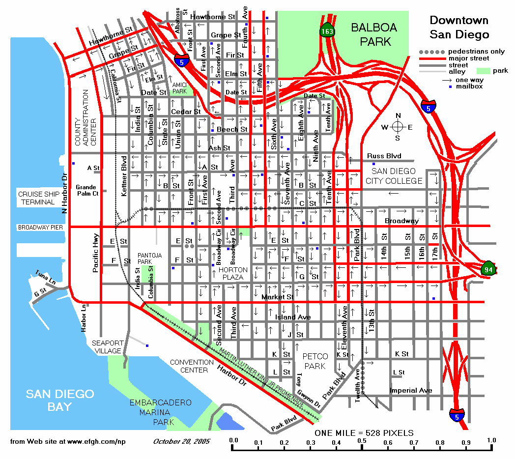 San Diego Map Downtown Street Map of Downtown San Diego