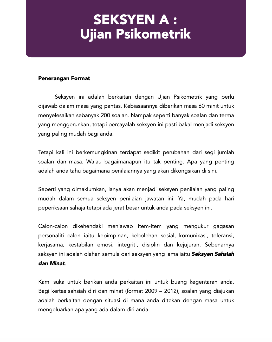 Ujian Psikometrik Contoh Soalan Ujian Psikometrik Spa Jawatan Kerajaan