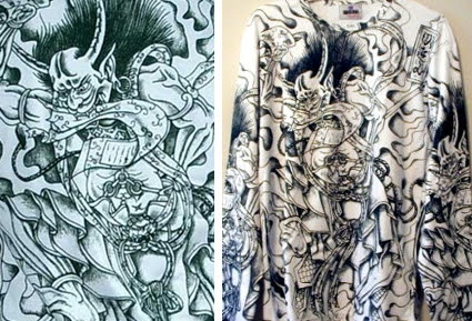 "Raijin Japanese Thunder God Tattoo" - Black on White - Long Sleeve - Large