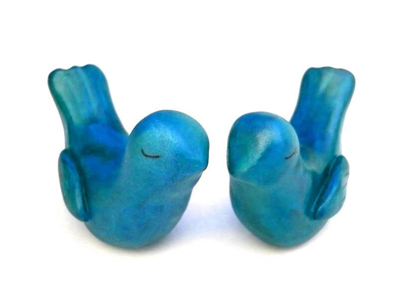 Ocean Blue Wedding Cake Topper Bride and Groom Love Birds From oenopia