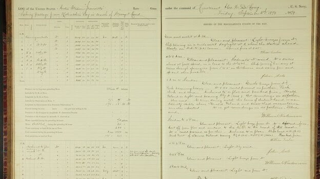 Logbook for the Jeannette, a ship that became trapped in ice, dated September 5, 1879.