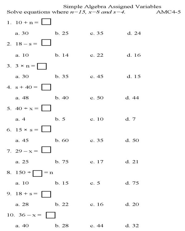 Printable math worksheets pre algebra