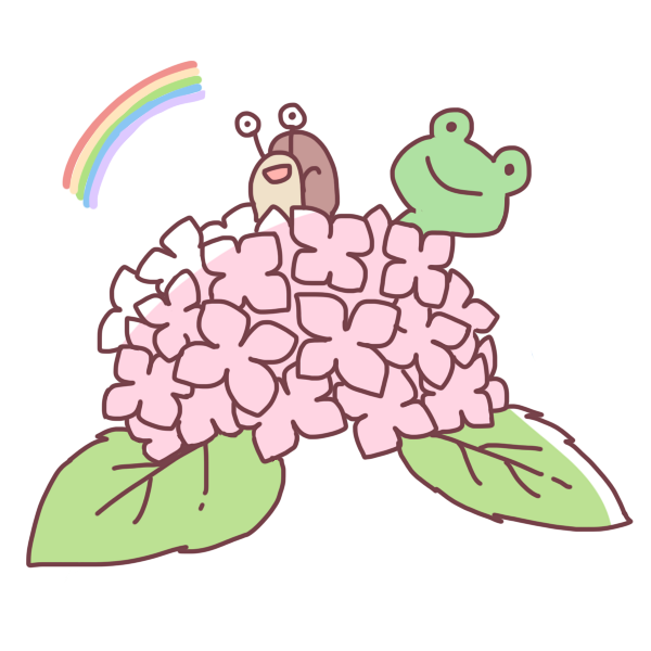 紫陽花から覗くカエルとかたつむりのイラスト かわいいフリー素材が無料のイラストレイン