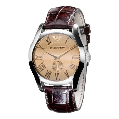 Best Reviews for Emporio Armani Gents Brown Leather Strap Watch with Amber Dial