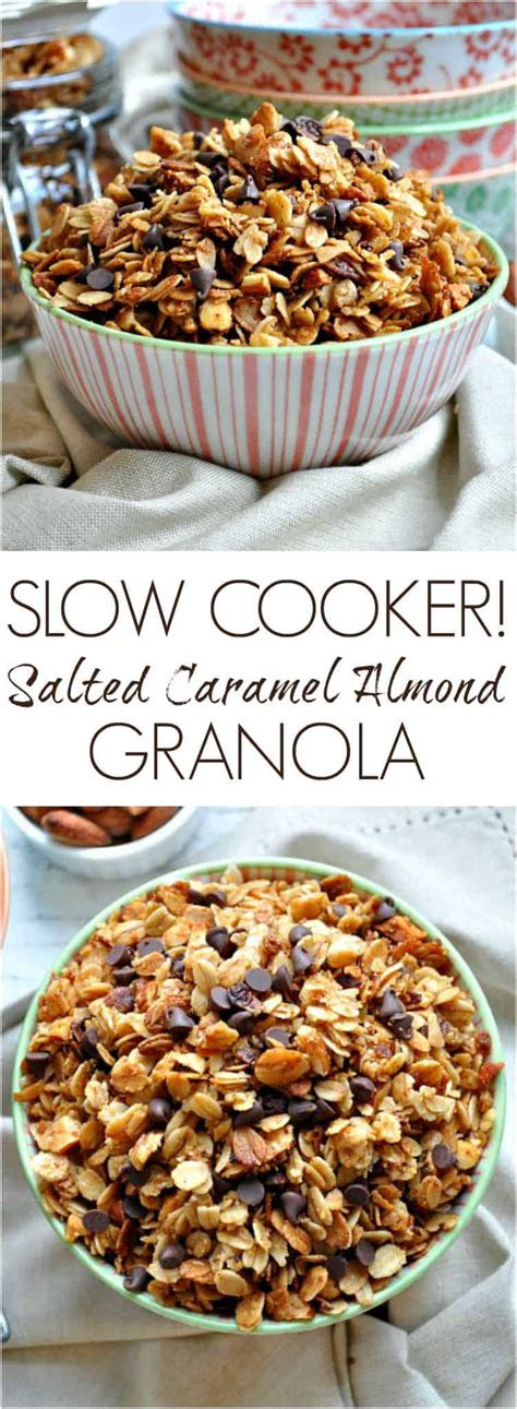 Blue diamond almonds, lightly salted. Slow Cooker Salted Caramel Almond Granola - The Seasoned Mom