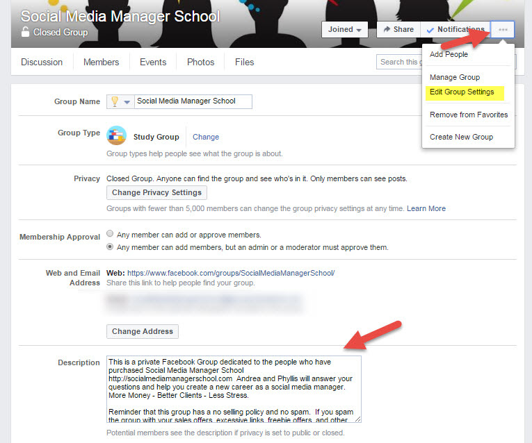 Facebook Group Settings