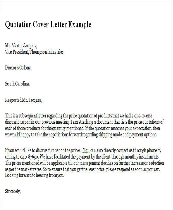 Quotation Letter Format In Word Free Download
