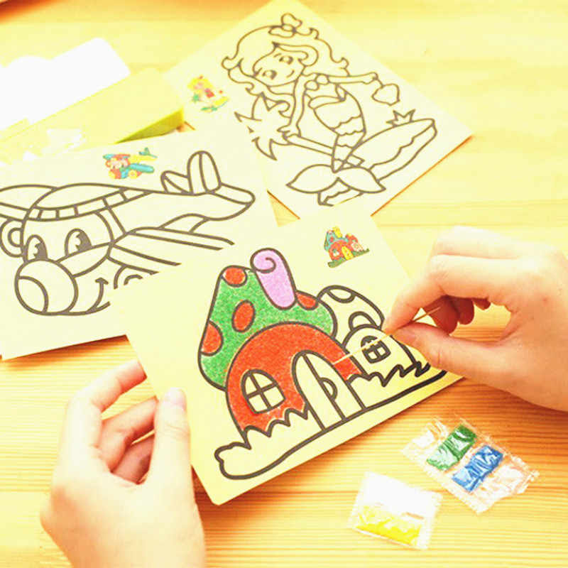 Diy Sand Painting Paper Cartoon Kids Color Art Creative Drawing Montessori Toys Crafts Education For Children Gifts 12x16 Cm Drawing Toys Aliexpress