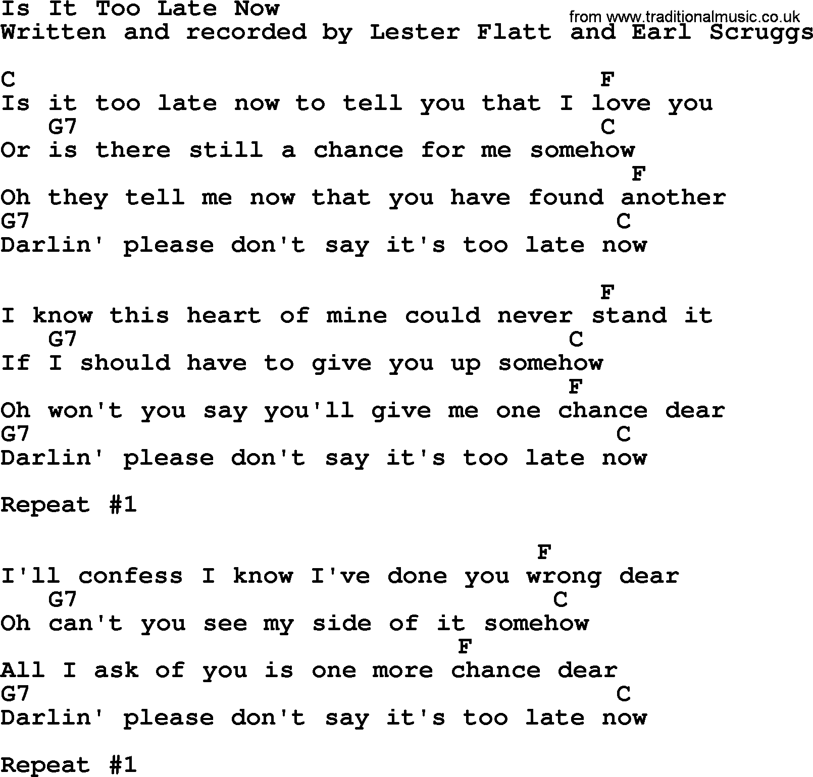 Is It Too Late Now Bluegrass Lyrics With Chords