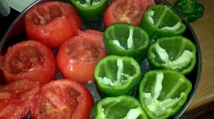 Scooped out peppers and tomatoes 