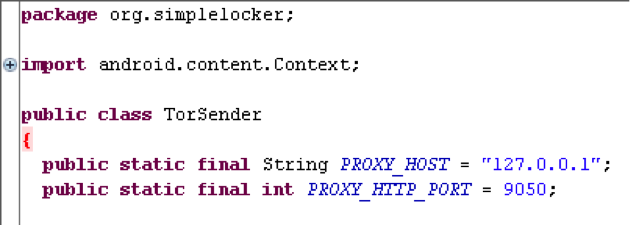 Figure 3 - Part of the Android/Simplocker.A source code for connecting to the TOR anonymity network