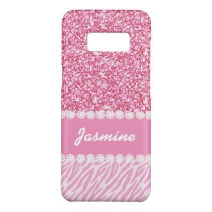 Girly Faux Pink Glitter Zebra Stripes Your Name Case-Mate Samsung Galaxy S8 Case