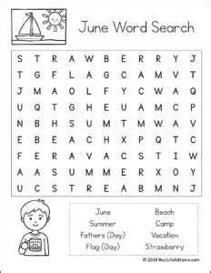 Word search puzzles are an excellent way to engage and entertain both children and adults alike. free printable june word search printable puzzle for kids