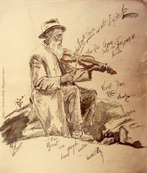 le vieux violoniste encre dessin liz douce folie