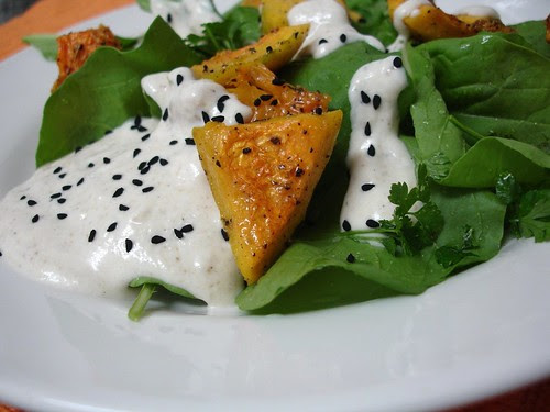 Roasted squash salad with tahini