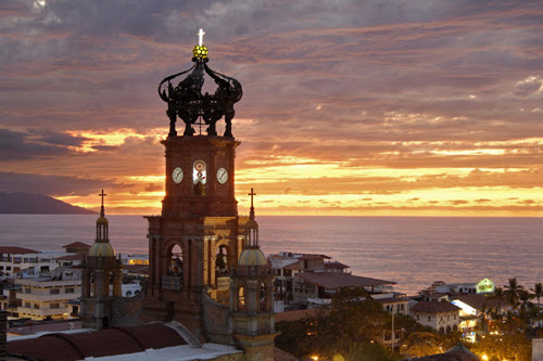 Pristine church above the main square, Mexico