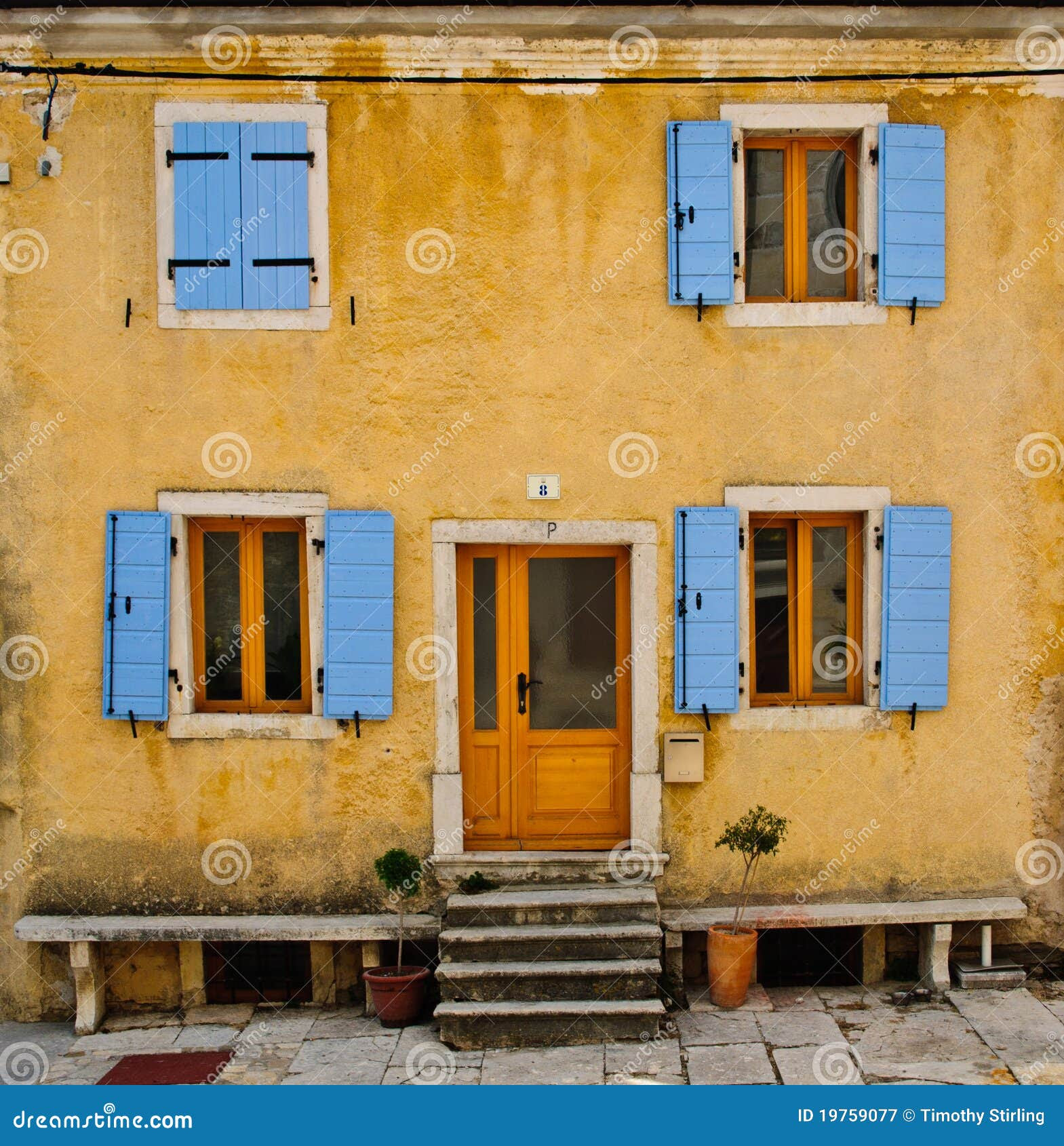 Front Of An Old House With Blue Shutters Royalty Free Stock ...