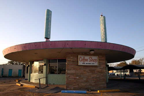 sunlit morning view of pig stand