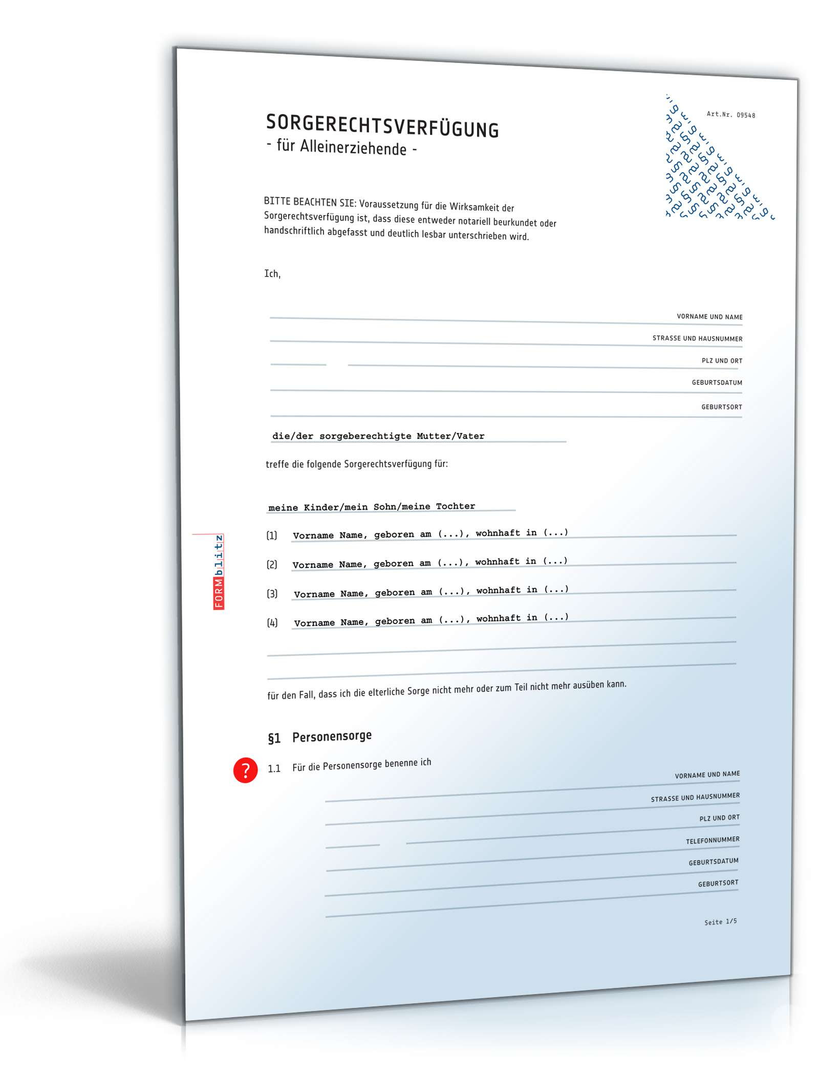 Sorgerechtsverfügung Alleinerziehende | Vorlage zum Download