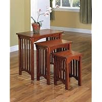 Set of 3 Mission Style Oak Finish Wood Occasional Nesting Side Table