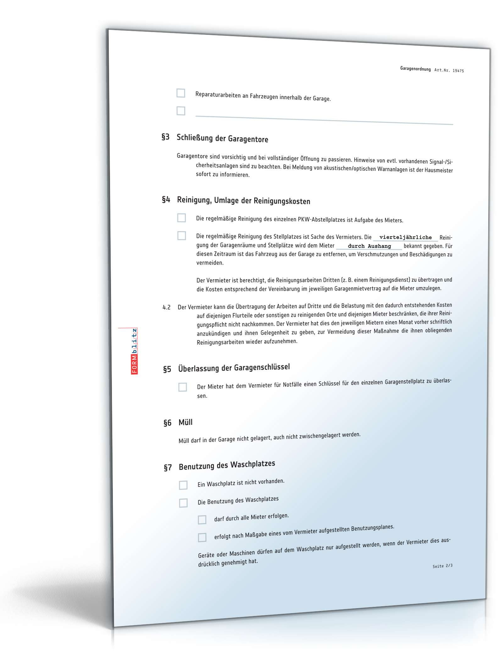 Garagenordnung als Anhang zum Garagenmietvertrag: Muster ...