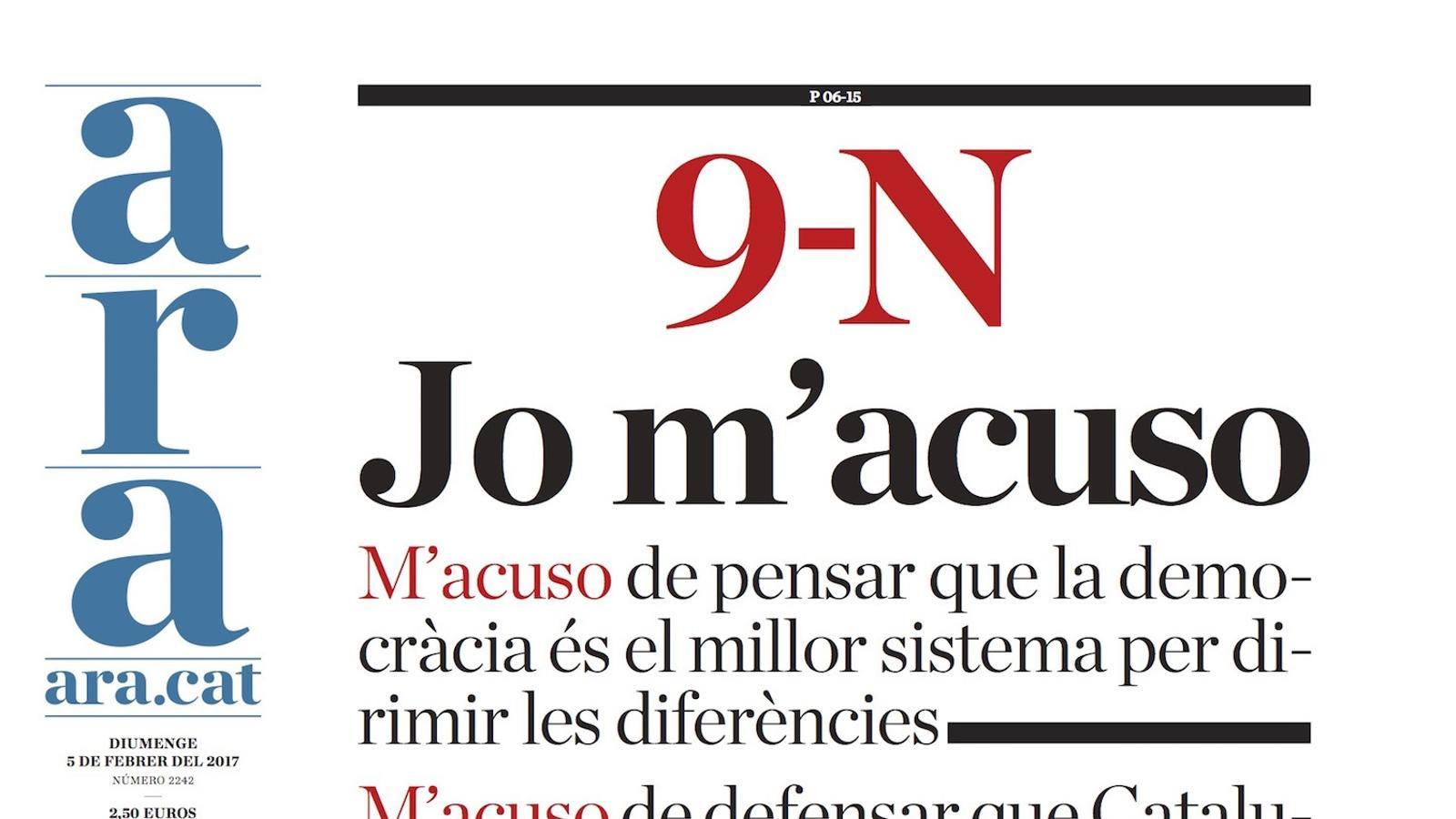 "9-N: Jo m'acuso", portada monogràfic per a l'ARA d'aquest diumenge