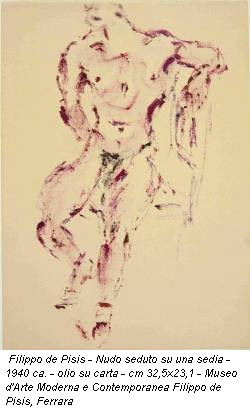 Filippo de Pisis - Nudo seduto su una sedia - 1940 ca. - olio su carta - cm 32,5x23,1 - Museo d'Arte Moderna e Contemporanea Filippo de Pisis, Ferrara