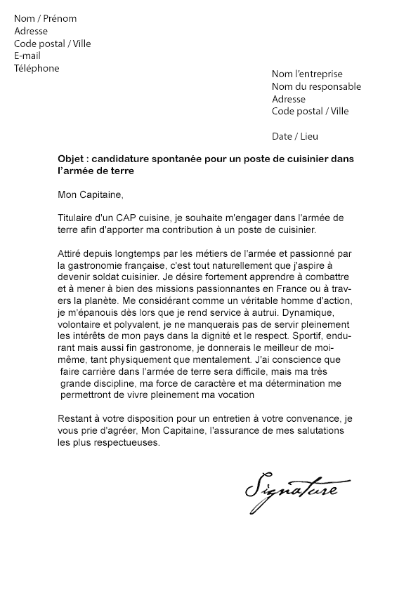 Lettre de motivation Armée de Terre - Modèle de Lettre