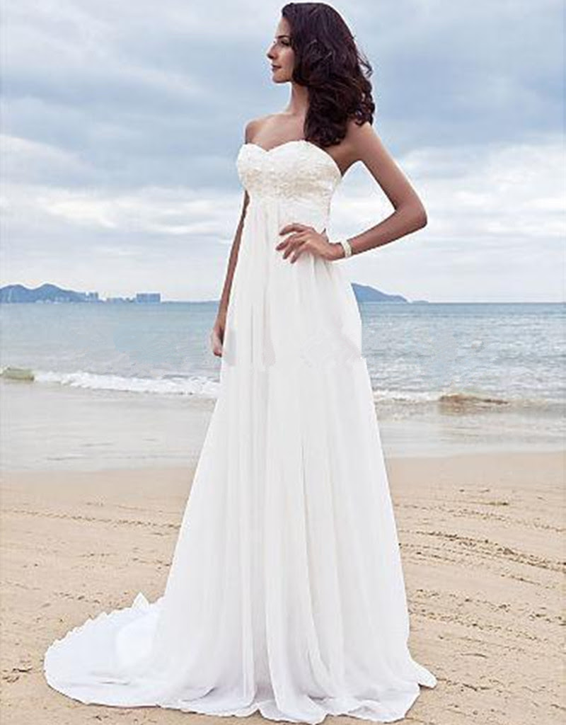 High Quality White Chiffon  Bridal  Gowns  Cheap Beach  