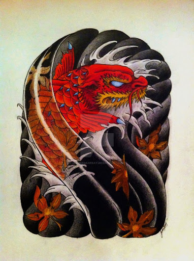 Koi Fish Dragon Head Tattoo