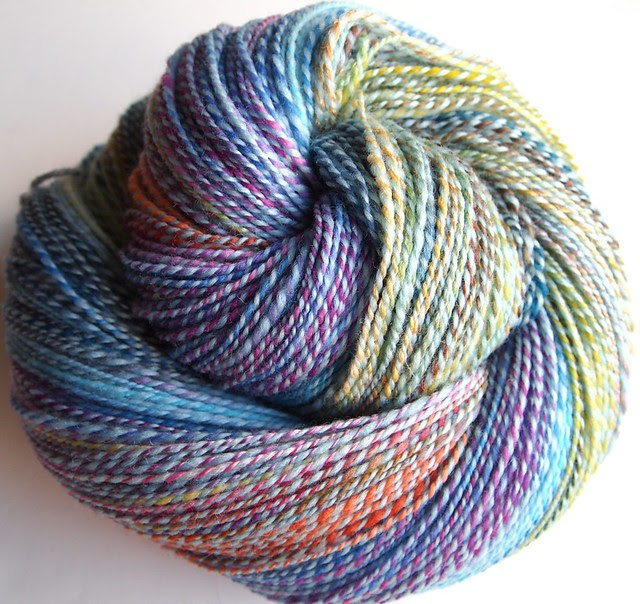 FatCatKnits Rippit Party - various fiber pieces plied with Pale Aqua Falkland-2ply-716yds