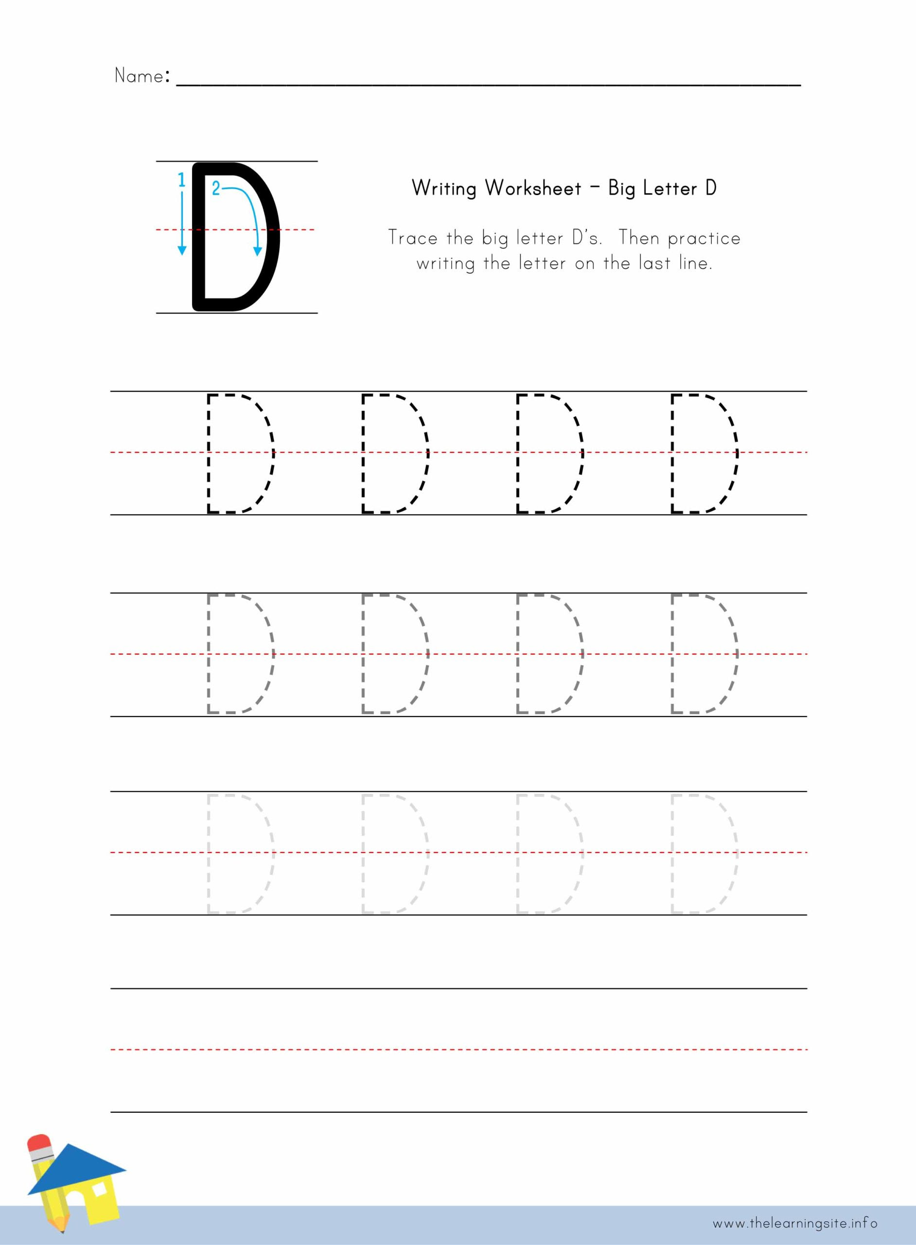 big letter d writing worksheet the learning site