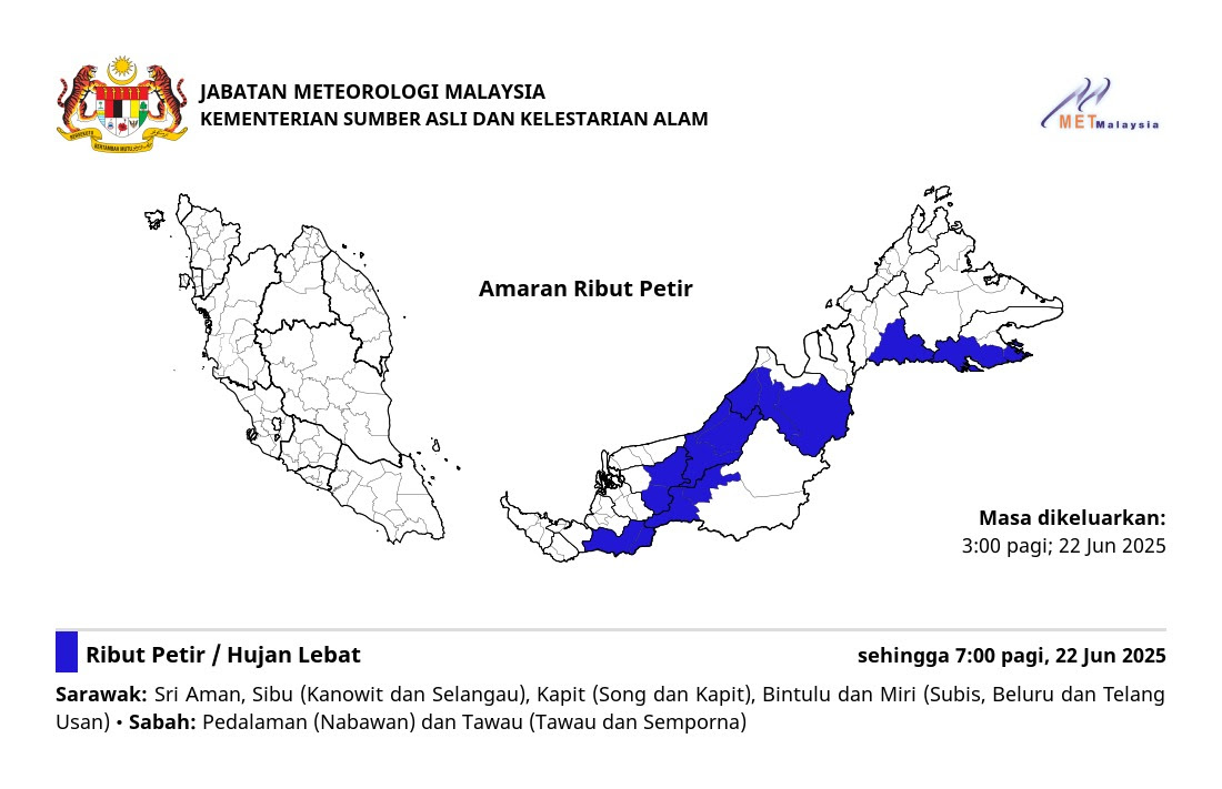 Thunderstorm warning(from Malaysian Meteorological Department)