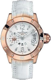 Jaeger LeCoultre Master Compressor Diving Mother of Pearl Dial 18kt Rose Gold Diamond White Leather Ladies Watch Q1892420