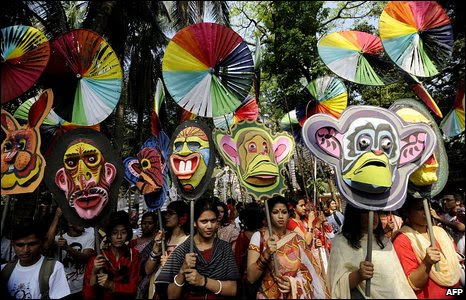 Bangladeshi people celebrate the Bengali New Year in Dhaka.
