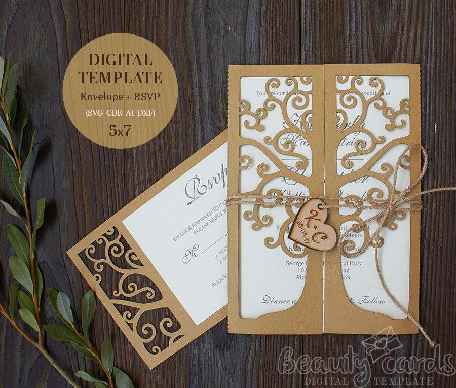 Download Tree Wedding Invitation Template SVG + RSVP Card Laser Cut ...
